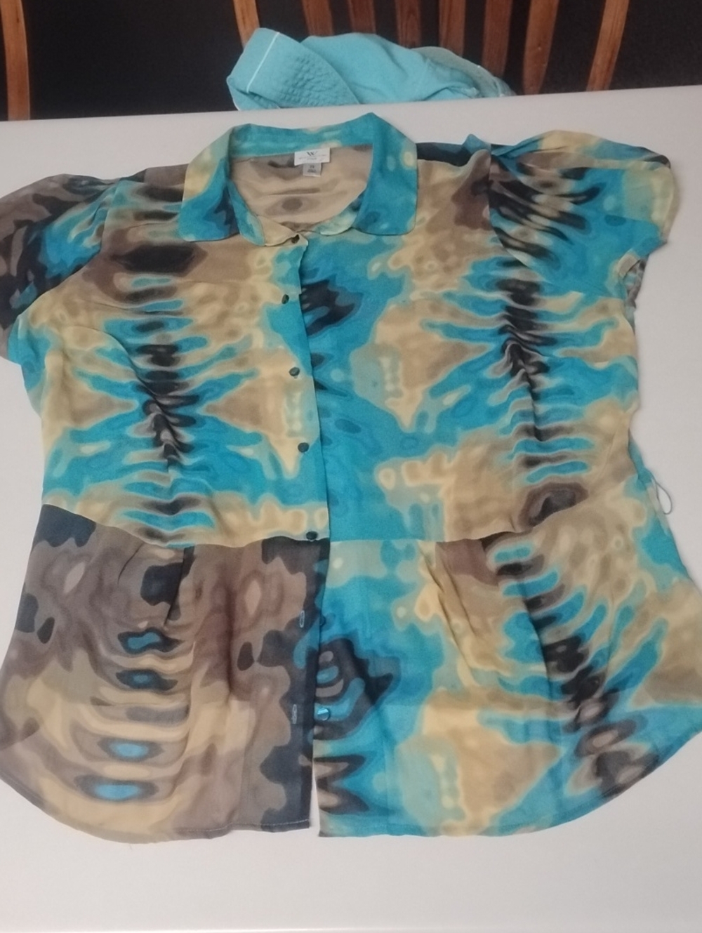 Worthington Multicolor Short-Sleeve Button Down Shirt - Blue Tan Black